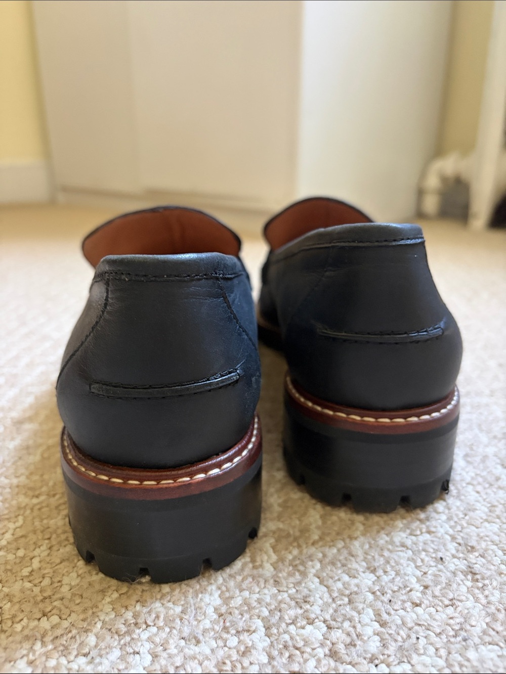 Madewell Black Leather Penny Loafers with Brown Trim - Picture 2 of 5